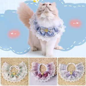 Drool bib lace bow cat and dog collar delicate cute girly style soft and comfortable pet supplies