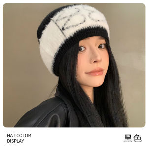 American Niche Style Color Matching Stuffed Knitted Hat Big Head Big Face Woolen Cap Children Fall and Winter Warm Pullover Cap Look Small