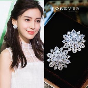 `ดอกไม้เพทายเต็มเพชรเจ้าสาวแต่งงานต่างหู, อุปกรณ์เสริมคริสตัลดาวต่างหู, สำหรับผู้หญิง Ins และเกาหลี S925, ต่างหู`