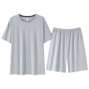 miiow | Cat Person Modal Pure Color Short Sleeve Shorts Set Large Size Mens 2025 New Thin Casual T-Shirt Home Clothes