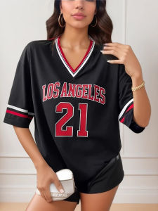 Loose Womens V-neck Sports T-shirt Top Comfortable Breathable Short Sleeve Casual Female Fashion Summer Shirt