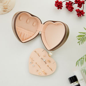 Heart Shaped Jewellery BoxPU Leather Travel Jewellery Organiser for Rings Necklaces BraceletsEarring