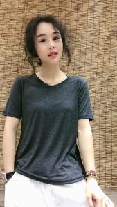 New Summer New Arrival K-style Pure Color round Neck Pullover Mask T-shirt Womens Short High Elastic Loose All-Matching Slimming Fashion