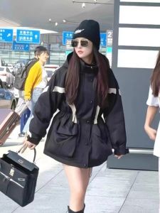 Womens Thickened Mid-Length down Jacket 2023 Winter Fashion Slim Fit with Waist-Cinching Hooded Zipper Closure Long Sleeve