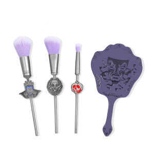 ชุดแปรงแต่งหน้าราชินีปีศาจสำหรับงานปาร์ตี้ฮาโลวีน กระจกมือถือพกพาแบบมีพื้นผิวโลหะ อุปกรณ์แต่งหน้าลายการ์ตูนสไตล์โกธิค