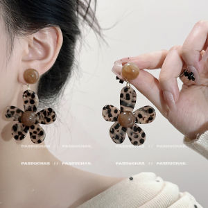 Retro Leopard Print Flower Earrings Women Elegant Unique Beautiful Trendy Spicy Girl Ear Jewelry Fresh out Korean Style