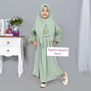 Baju Gamis Syari Anak Free Hijab/ Gamis Crincle Mix Tile Usia 2-9 Tahun
