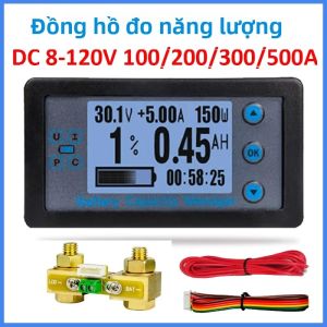 Đồng Hồ Đo Năng Lượng Đa Chức Năng Màn Hình LCD Coulombometer Ampe Kế Vôn Kế Wattmeter 8-120V 100/200/300/500A Máy Kiểm Tra Pin DC Có Shunt