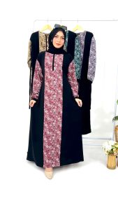 Gamis Lengan Balon Dress Muslim Wanita Crinkle Motif Bunga Terbaru - Kanaya Rafanda