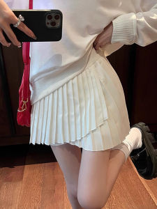 กระโปรงจีบสีขาว ทรงเอ สำหรับผู้หญิง ฤดูใบไม้ร่วง/ฤดูหนาว กระโปรงสั้นสไตล์ JK สไตล์นักศึกษา กระโปรงสั้นเอวสูง กระโปรงสั้นทรงเอ