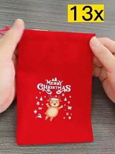 10Pcs Red Velvet Drawstring Pouch for Christmas Decoration Biscuit Candy Bag Gift Packaging Bag Merry Christmas Bracelet Jewelry Storage Bag
