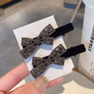 คลิปบิลเป็ด rhinestone เรียบง่าย คลิปหน้าม้ากํามะหยี่สีดํา คลิปผมหน้าผากด้านข้าง