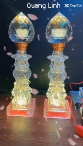 ĐÈN THỜ PHA LÊ QUẢ ĐÀO THÍCH HỢP CHO BAN THỜ PHẬT TÀI ĐỊA GIA TIÊN...ĐÈN ĐỔI MÀU (1 CẶP)