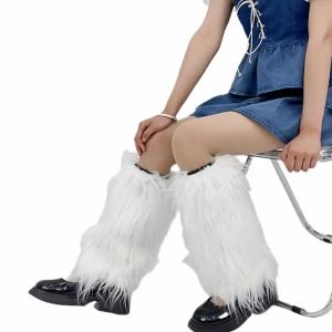 Fur leg warmer winter - Kaos Kaki Bulu Korea outfit winter cosplay y2k japanese punk hot girls gothic harajuku