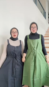 Bymoderngirlss oveall wanita zeyn overall dress kekinian wanita muslim model A line variasi saku depan korean style