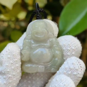 Laughing Buddha Natural Type A Jadeite Pendant 🌱💧 | Feng Shui Luck + Zi Wei Dou Shu Approved (Sku: pendant446)