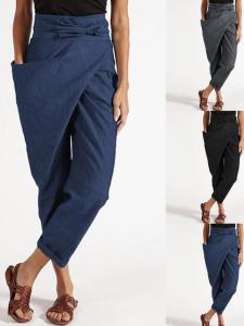 Asymmetric Tied Capri Casual Pants Irregular Street Style Womens Summer Natural Waist Other Material 100% Casual Trousers