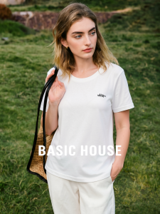 Basic House | Embroidery Short Sleeve Womens Summer Casual T-Shirt