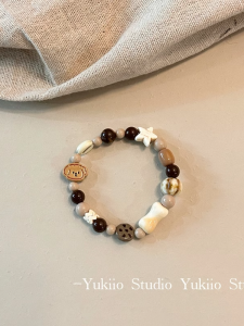 Original Handmade Cookie Dog Couple Bracelet Cute Vintage Design Beaded Bracelet Best Friend Gift Chinese Style Floral Pattern