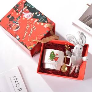 Christmas Ceramic Mug Santa Claus Pattern Coffee Milk Juice Tea Cup with Lid and Spoon Cafe Home Decoration Couples Xmas Gift