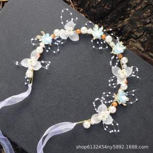Feelme KK-346 Headpiece Mutiara Bunga Korea Flower Crown Bridal Tiara Mahkota Peri Super Daun Karangan Bando Rambut Pengantin Gaun Pengantin Manis Aksesoris Kepala