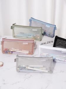 Minimalist Inverted Trapezoid Triangle Mesh Pencil Case Large Capacity Transparent Pencil Box Nylon Mesh Stationery Storage Bag