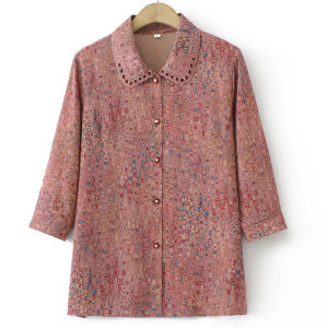 Middle-Aged and Elderly Womens Three-Quarter Sleeve Shirt Thin Cardigan Small Old Clothes Loose