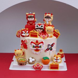 Chinese Birthday Cake Decoration Lion Baby One Year Old Gift Abacus Steamed Dumpling Lock Pomegranate Little Dragon Full Moon