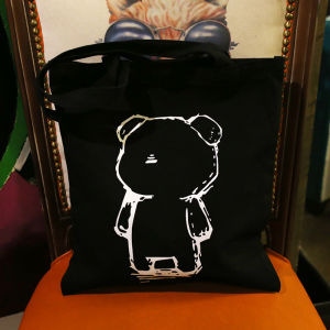 South Korea Minimalist Violent Bear Zip Canvas Bag Mens and Womens Artistic Shopping Bag Shoulder Crossbody Canvas Bag Womens Bag