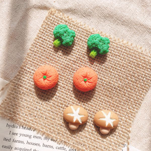 Creative Cute Simulation Fruit Stud Earrings Frosted Orange Exotic Ear Clip Mini Funny Student Vegetable Food and Play Earrings