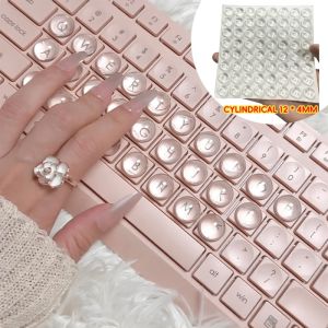 20Pcs 3D Keyboard Raised DIY Crystal Glass Ball Keyboard Stickers for Typing Protection Transparent Long Nail Typing Tools Raised Pad