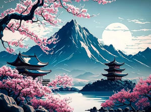 Painting By Numbers for Starter Kit Thick Colored Chinese Style Landscape Architecture for Home Decoration