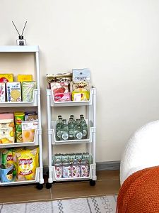 ชั้นวางของอเนกประสงค์ มีล้อเลื่อน ชั้นวางหนังสือ พร้อมตะขอแขวน วัสดุพลาสติกPP ชั่นวางของในห้องครัว