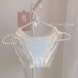 พัฟ Meow กางเกงในเซ็กซี่ผ้าลูกไม้นุ่มโมดาล์วแหวกสูงสไตล์ญี่ปุ่นสำหรับสาวๆเป้าผ้าฝ้ายแท้เอวต่ำสำหรับผู้หญิง