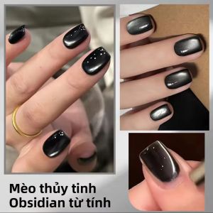 MIANEL Mùa Đông Ngọc Trai Đen Mắt Mèo Gel Sơn Móng Tay 10ML Thanh Lịch Màu Đen Nguyên Chất Móng Tay Trắng Đậm 1-8 Chiếc Bộ