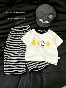 Bộ Áo Thun In Hình Thú Vui Nhộn Sọc Mỏng