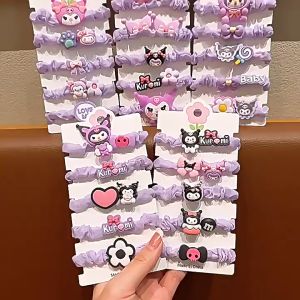 5Pcs/Set Kawaii Sanrio Hair Ties Anime Hair Ring Ornaments Kuromi Hair Rope Cartoon Accessories