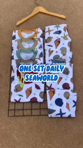 Salwa Baby - Satu Setelan Pakaian Bayi Laki Laki & Perempuan / Set Bayi Lengan Pendek Celana Pempers Panjang / Setelan Baju Bayi Usia 3-12 Bulan / Baju Bayi / Celana Bayi / Piyama Bayi Kancing Pundak Motif Seaworld