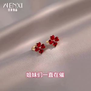 WENXI | Red Clover Earrings for Women