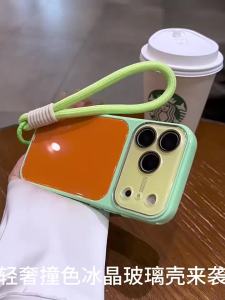Luxury Lanyard Contrast Color Phone Case for iPhone 18 17 16 15 14 Pro Max 17Pro 16Pro Camera Lens Protection Glossy Back Cover