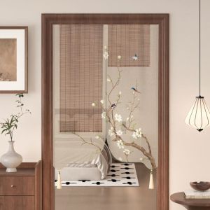 New Home Chinese Style Bedroom Door Curtain Fabric No Punching Semi Curtain Bathroom Kitchen Retractable Partition Curtain