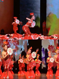 เด็กชุดเต้นรําปลาทองเล็กๆเสื้อผ้าเพลงจอยหญิงรุ่นเด็กเครื่องแต่งกายแสดงปีใหม่แสดง