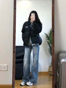 American Retro Denim Jeans Women Early Spring 2025 New High Waist Straight Small Size Slimming Floor-Length Wide Leg Pants