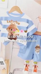 SETELAN KAOS ANAK PEREMPUAN MOTIF LABUBU 2024/SETELAN STRIP LABUBU ANAK