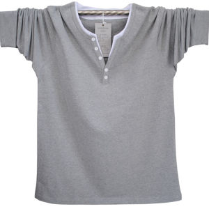 Spring and Autumn New Trendy Fat Extra Large Long-Sleeved Fat Guy V-neck T-shirt