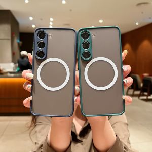 Samsung A54 5G Frosted Skin-Like Phone Case Galaxy A05S Color Block Protective Cover A14/A15/A25/A35/A55 Full Lens Protection No Fingerprint Magnetic Attraction Transparent Shell