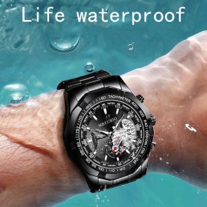 【มีกล่องของขวัญ + สร้อยข้อมือ】นาฬิกาควอตซ์แนวสปอร์ตเรืองแสงกันน้ำของผู้ชายตัวปรับมิเตอร์สแตนเลส