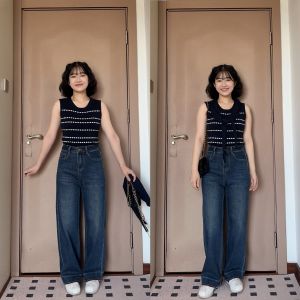 High Waist Wide Leg Jeans Denim Blue Womens Autumn New Style Loose Slimming Fashionable Straight Cut Pants Nine Points