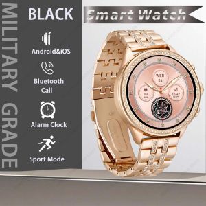 Luxurious Women Smartwatches Girl Watch 1.28 HD BT Calling Health Tracking Custom Photo Voice Assistant Christmas Gift Watches