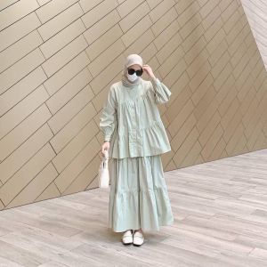 Set Alisha Rok Kemeja Wanita Lengan Panjang Polo Linen Premium Set Baju Muslimah